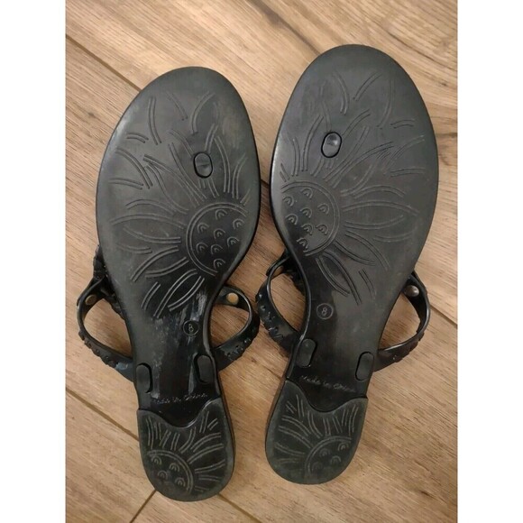 Vintage Jack Rogers Womens Sz 8 Rubber Flip Flops Thongs Sandals in Black & stud - Picture 3 of 3